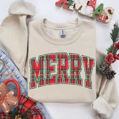 MERRY Plaid Crewneck Sweatshirt