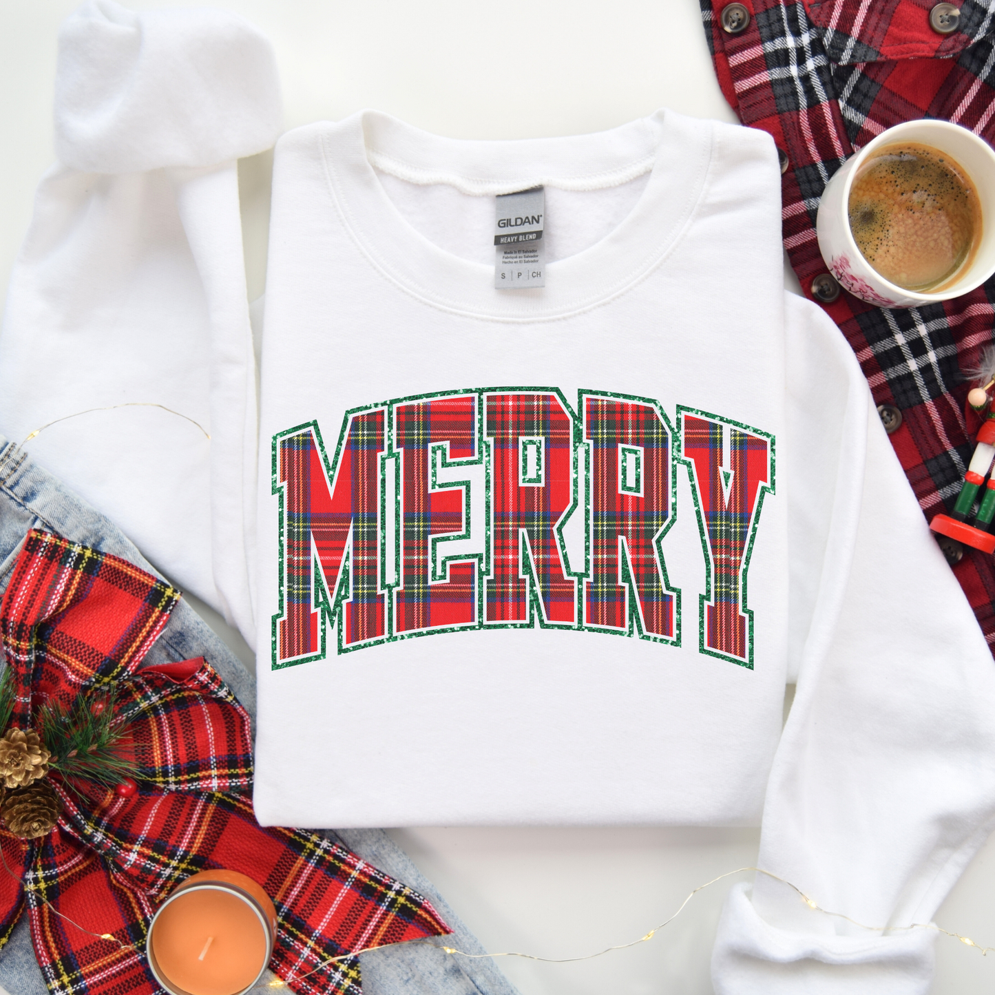 MERRY Plaid Crewneck Sweatshirt